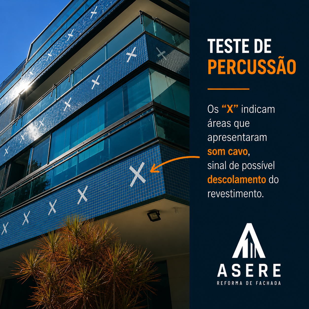 Marcação de som cavo identificado no teste de percussão em fachada predial