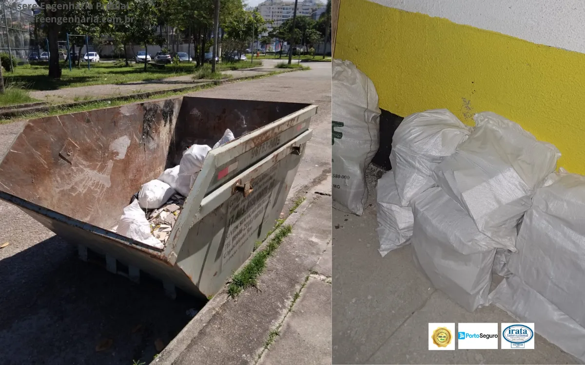 Limpeza final e acondicionamento dos resíduos após a retirada controlada de pastilhas na fachada