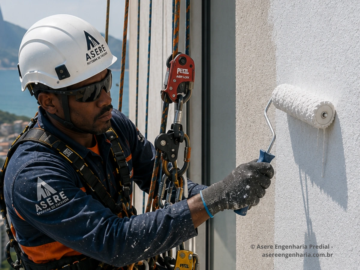 Pintura de fachada predial realizada pela ASERE em condomínio no Rio de Janeiro